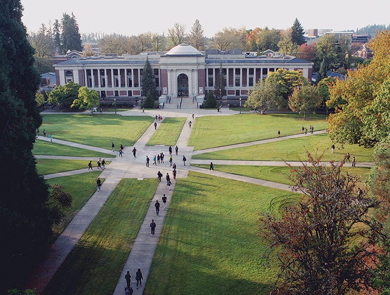 ariel campus photo showing the memorial union
