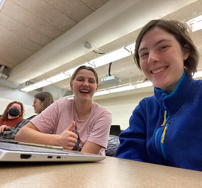 Renata Hemstreet with friends in class