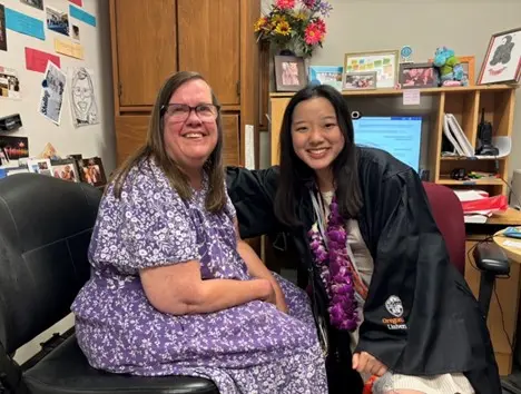 Kaitlyn with Tebeau Hall Resident Director Shelley Griffiths, a key mentor who supported her advocacy efforts for fellow students beyond academics.