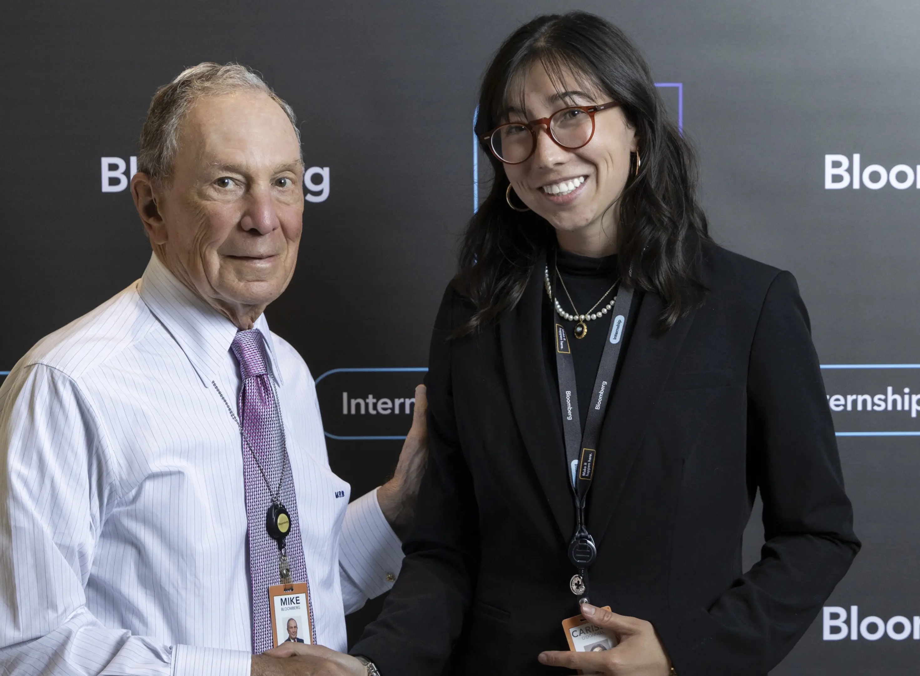 Carissa O’Donnell, smiling with Mike Bloomberg