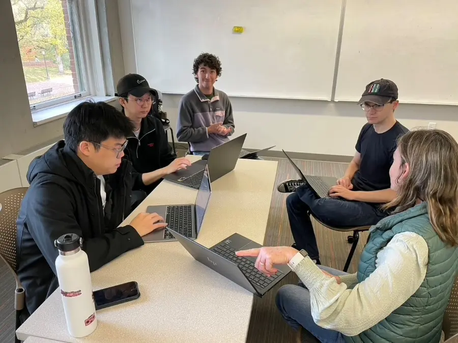 From left to right, Jing Long Toh, Bo Won Shin, Henry Stewart&nbsp;Timarchi, Lyle McCaffrey,  and Team Scrum Master Diane Dukes of the&nbsp;ARTEx&nbsp;+&nbsp;Hatfield&nbsp;project during a weekly “standing meeting”.