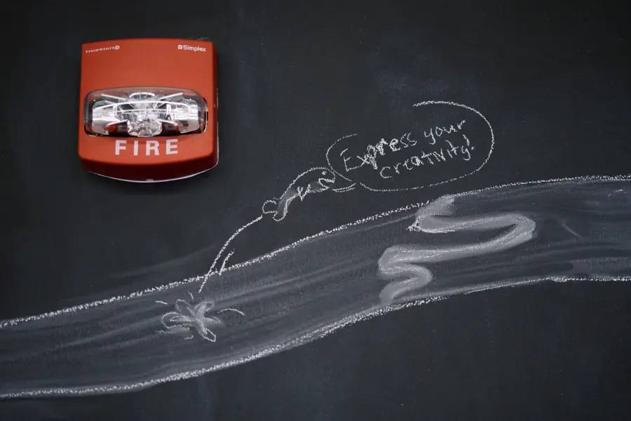 Fire alarm with mural.