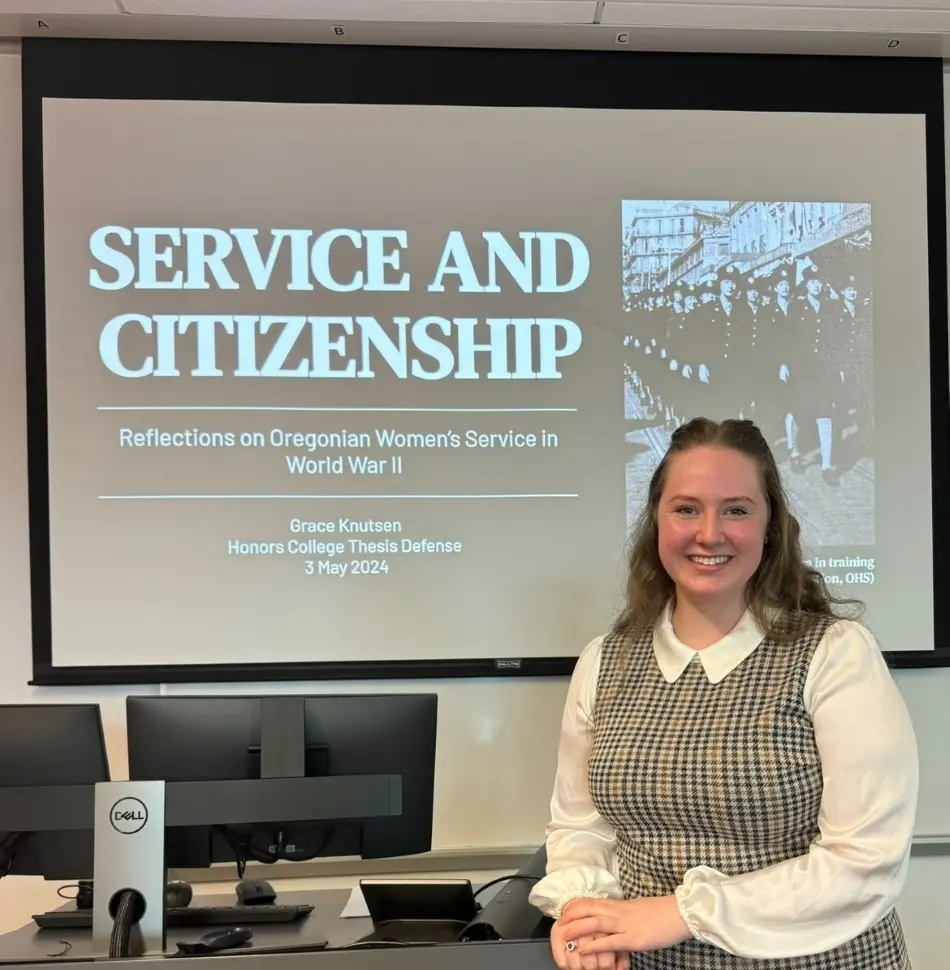 Grace defending her thesis