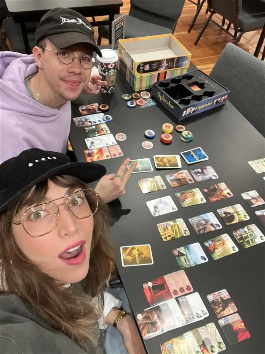 Kallie with her husband playing a game.