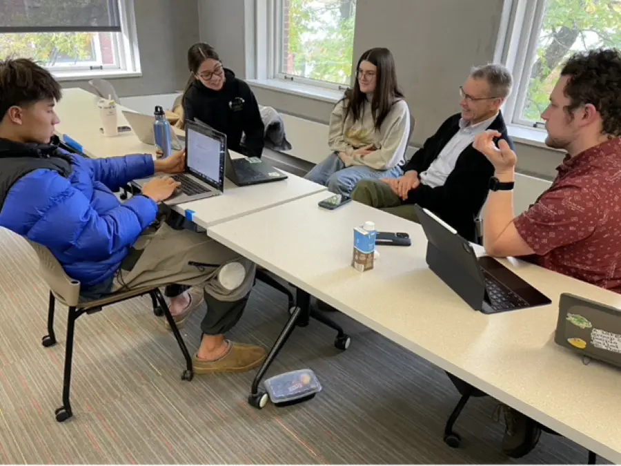 The UV Water Purification project team from left to right is Luka Weierman, Paige Fujiwara, Aisling Gazzo, Client and project sponsor Paul&nbsp;Berg&nbsp;founder and owner of&nbsp;DayZero&nbsp;Water LLC, and Jason Bigham.&nbsp;