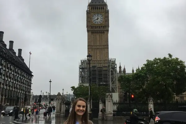 Taylor Stevens in front of Big Ben 