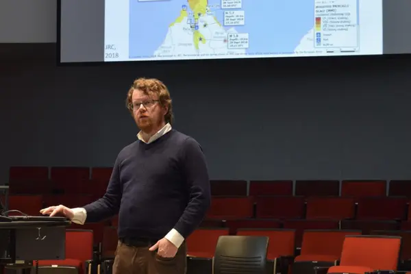 Ben Mason explaining where his trip took place and what was found there