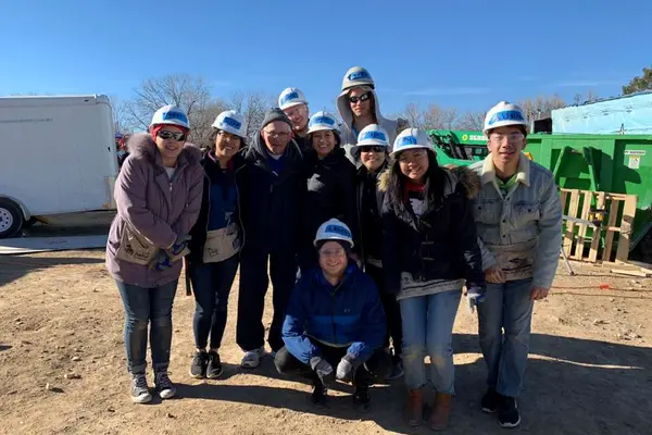 Naomi on a worksite with friends