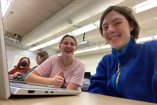 Renata Hemstreet with friends in class